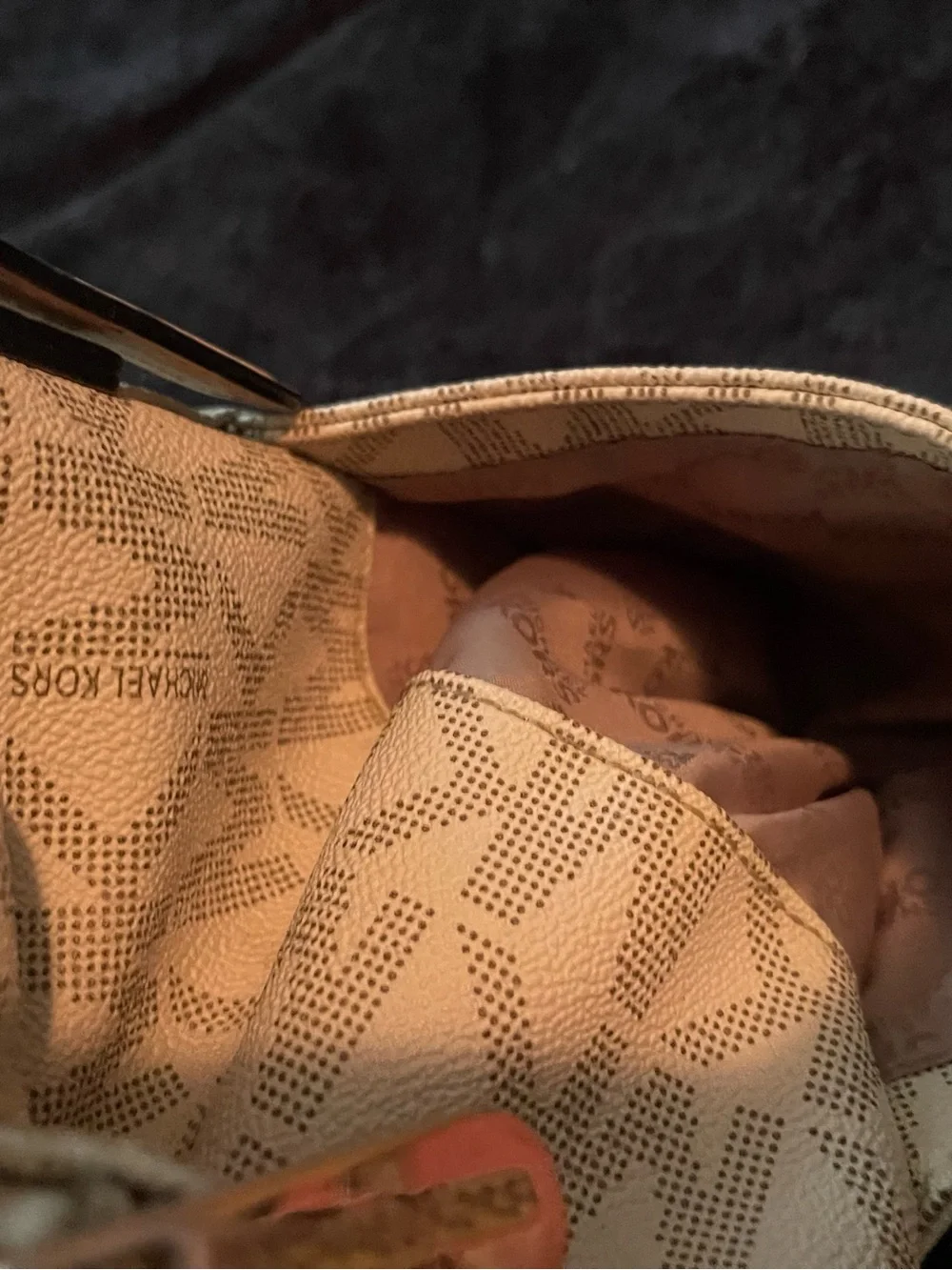 Michael Kors Beige Logo Tote with Pink Tassel